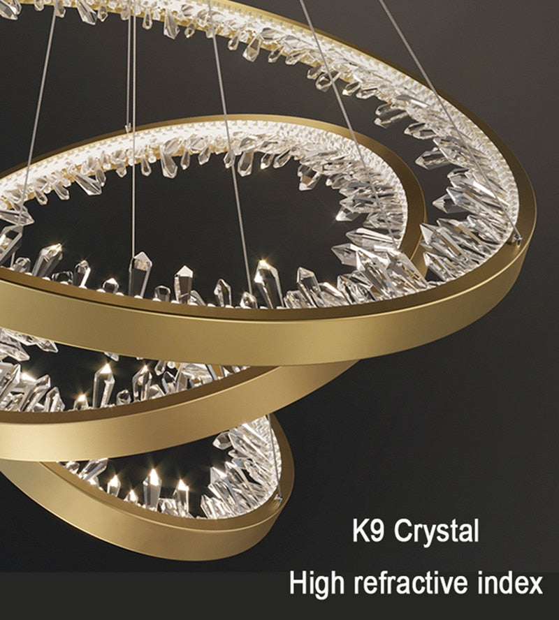 Modern Luxury K9 Ring Crystal Led Dimmable Chandelier Circle Hanging Lamp Living Dining Room Bedroom Lustre Led Lighting Fixture