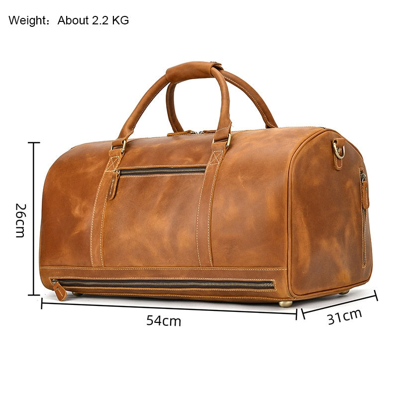 MAHEU Men Genuine Leather Travel Bag Travel Tote Big Weekend Bag Man Cowskin Duffle Bag Hand Luggage Male Handbags Large 60cm