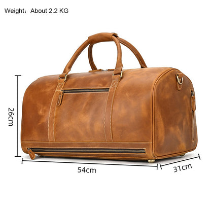 MAHEU Men Genuine Leather Travel Bag Travel Tote Big Weekend Bag Man Cowskin Duffle Bag Hand Luggage Male Handbags Large 60cm