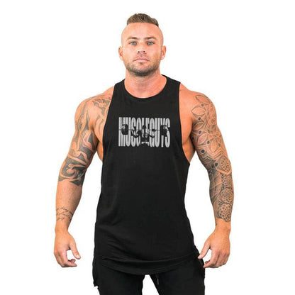 Men Bodybuilding Tank Tops Gym Workout Fitness Cotton Sleeveless Shirt Running Vest Stringer Singlet Male Summer Sports Clothes