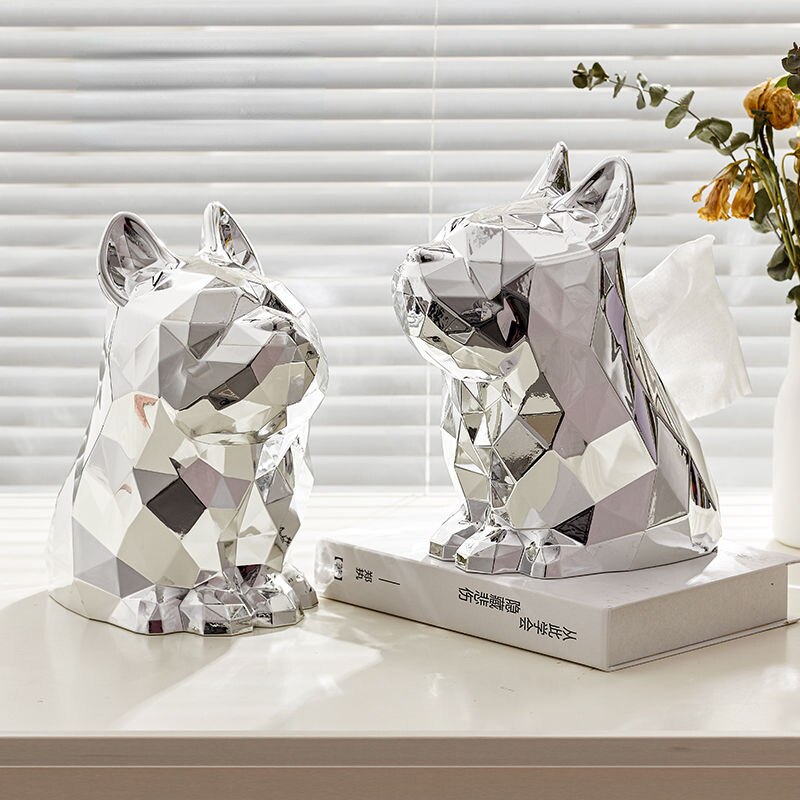 Light Luxury Tissue Boxes Plastic Napkin Holder French Bulldog Sculpture Simple Glasses Holders Home Decorative Desk Organizer