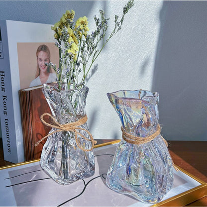 Transparente Glas Blume Vase Hause Dekoration Zubehör Luxus Kunst Hydrokultur Floral Flasche Zimmer Desktop Decor ваза для цветов