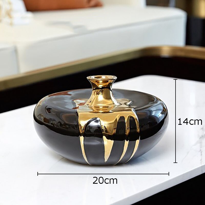 Modern Luxury Ceramic Vase Flower Arrangement Dried Flower Decoration Black Gold Vase Living Room Decoration Flower Vase Home