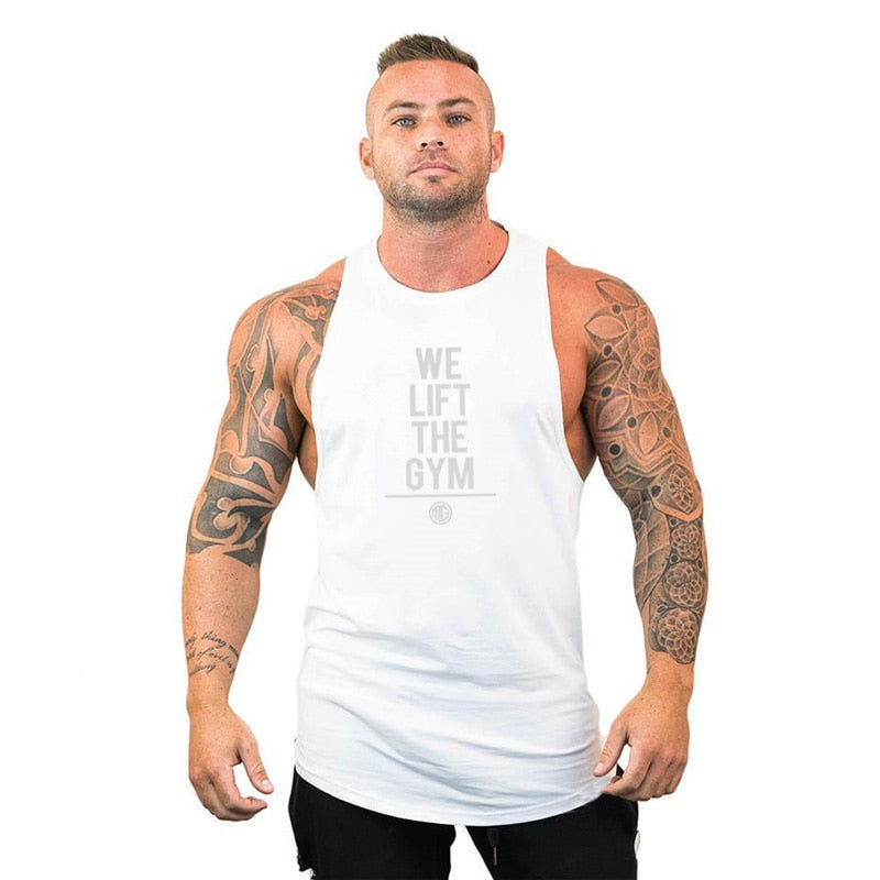 Men Bodybuilding Tank Tops Gym Workout Fitness Cotton Sleeveless Shirt Running Vest Stringer Singlet Male Summer Sports Clothes