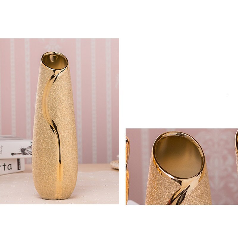 Luxury Europe Gold-plated Ceramic Vase Home Decor Creative Design Porcelain Decorative Flower Vase For Wedding Decoration