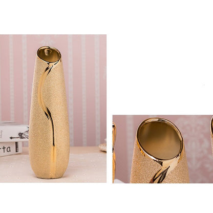 Luxury Europe Gold-plated Ceramic Vase Home Decor Creative Design Porcelain Decorative Flower Vase For Wedding Decoration