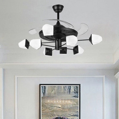 Art Led Celing Fan Pendant Lamp Light Chandelier Nordic   With Brown Glass Lampshade Black For Living Room Bedroom Bar