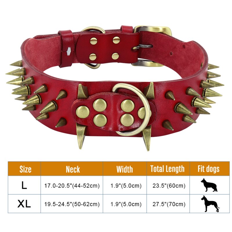 2&quot; Width Spiked Studded Dog Collar for Medium Large Dogs Pitbull German Shepherd PU Leather Pet Collars Cool &amp; Fashion