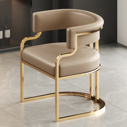 Armrest Gold Legs Dining Chairs Luxury Leather Designer Lounge Chair Living Room Ergonomic Silla Comedor Nordic Furniture