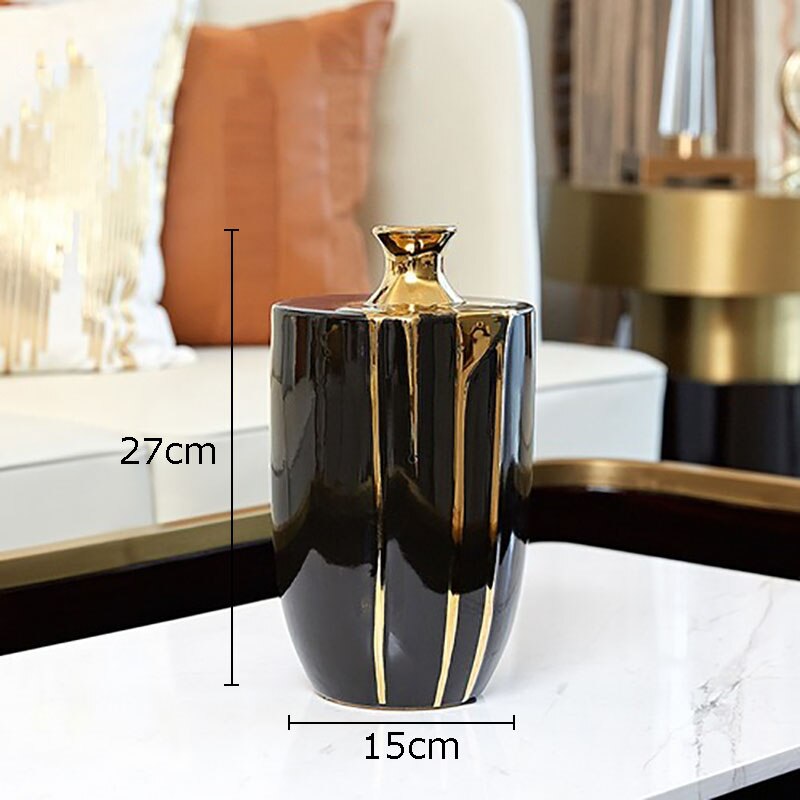 Modern Luxury Ceramic Vase Flower Arrangement Dried Flower Decoration Black Gold Vase Living Room Decoration Flower Vase Home