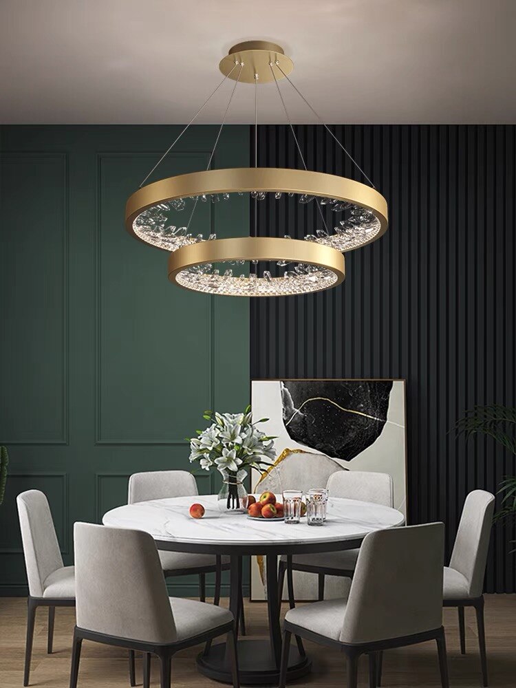 Modern Luxury K9 Ring Crystal Led Dimmable Chandelier Circle Hanging Lamp Living Dining Room Bedroom Lustre Led Lighting Fixture