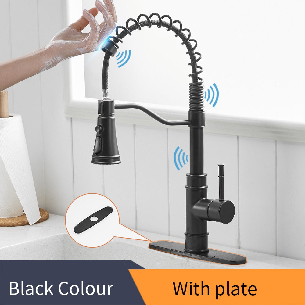 Pull Out Black Sensor Kitchen Faucets Stainless Steel Smart Induction Mixed Tap Touch Control Sink Tap Torneira De Cozinha 1116