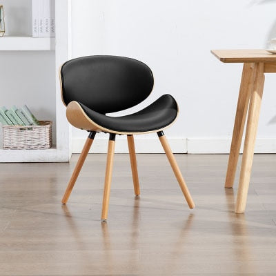 European modern simple luxury chair back, beetle shape small family, space saving practical solid wood leather dining chair