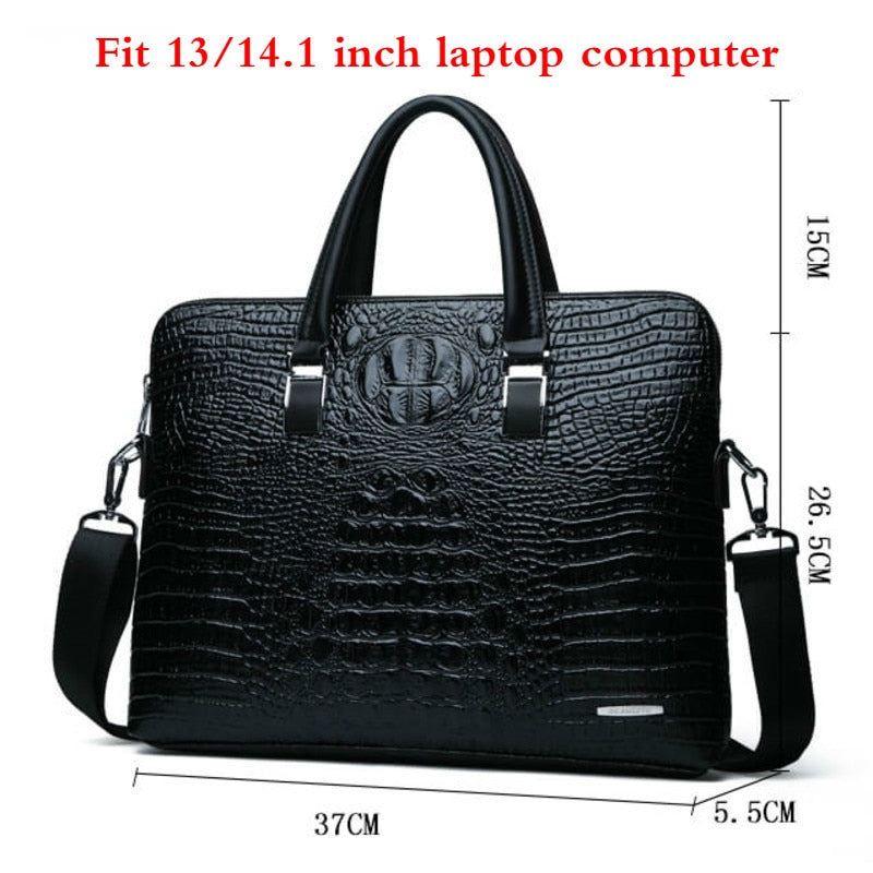 Double Layer Men&#39;s Handbag Men Briefcases Leather Handbags Crocodile Pattern Shoulder Bag Male Business Men Laptop Bag Sac Homme