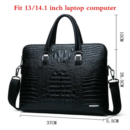 Double Layer Men&#39;s Handbag Men Briefcases Leather Handbags Crocodile Pattern Shoulder Bag Male Business Men Laptop Bag Sac Homme