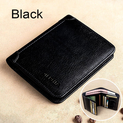 Genuine Leather Rfid Protection Wallets for Men Vintage Thin Short Multi Function ID Credit Card Holder Money Bag