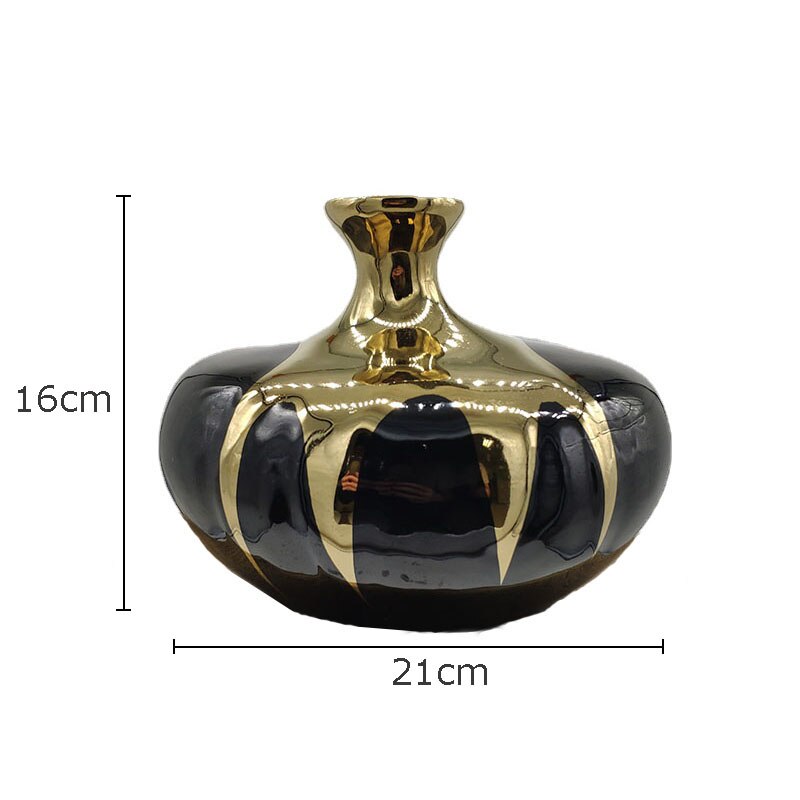 Modern Luxury Ceramic Vase Flower Arrangement Dried Flower Decoration Black Gold Vase Living Room Decoration Flower Vase Home