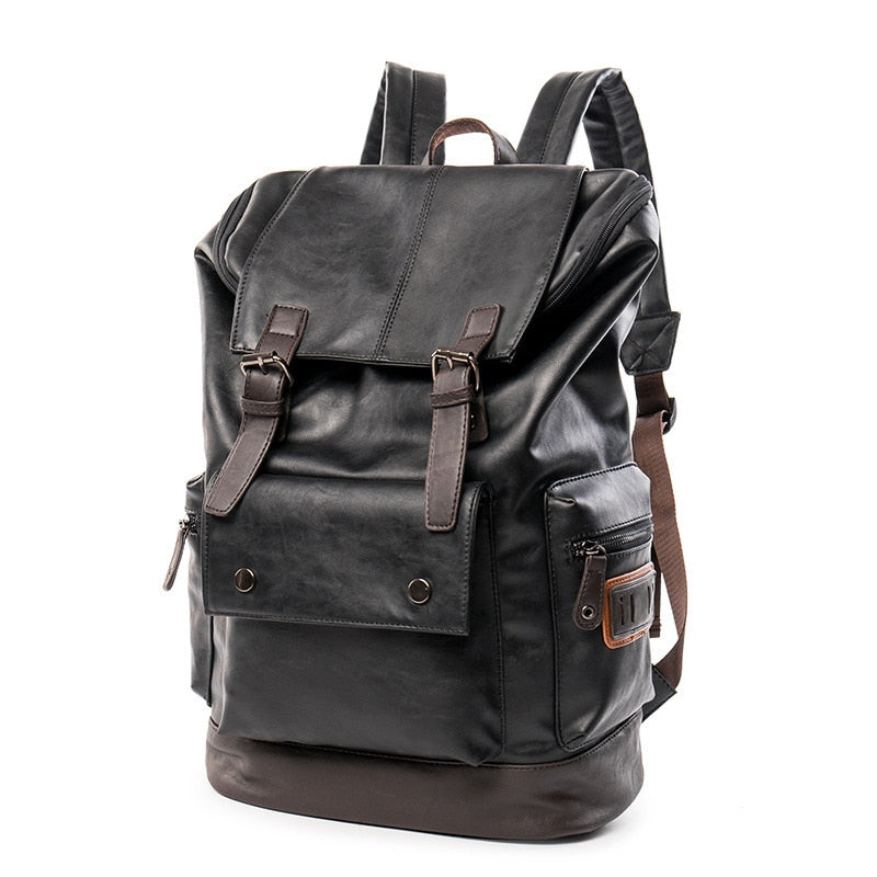 Men Pu Leather Backpack Men&#39;s Large Antitheft Travel Backpack Laptop Bag Black Bagpack Boy Big School Male Business Shoulder Bag