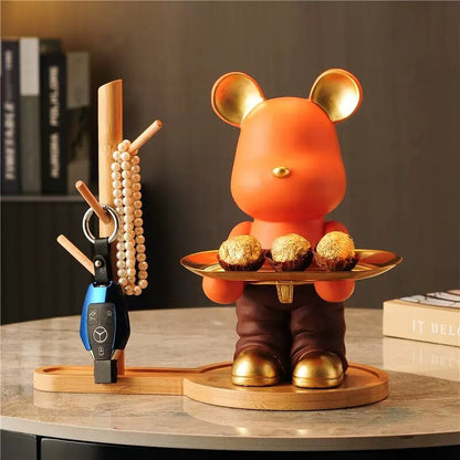 Nordic Creative Bear Storage Tray Sculpture Figurines for Interior Light Luxury Living Room Decoration Key Disk Candy Holder