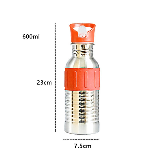 Single Wall Portable Sports Straw Water Bottles Stainless Steel Metal Outdoor Reusable Gym Bottle