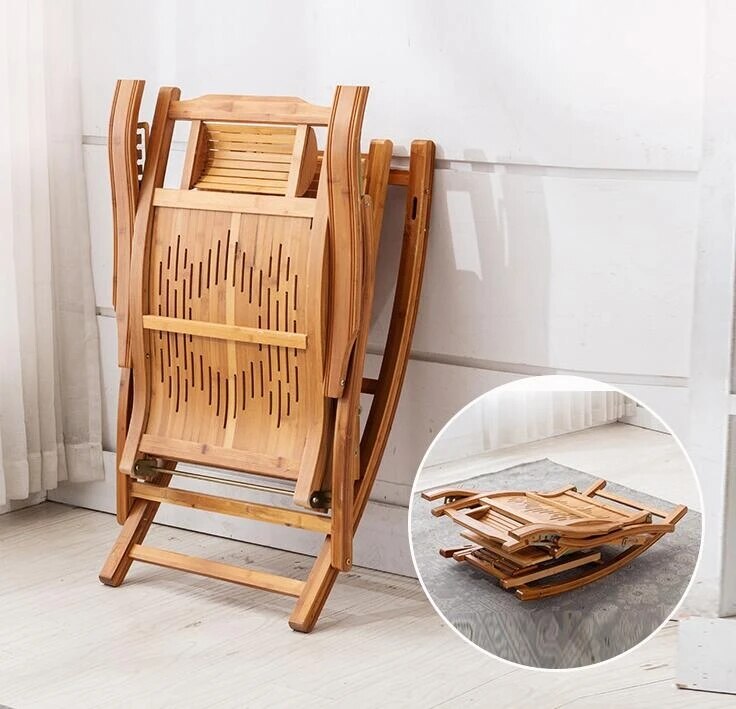 Folding Bamboo Rocking Chair with Cushion Lounge Chair Living Room Furniture Accent Chair Armchair Chair Office Recliner Leisure