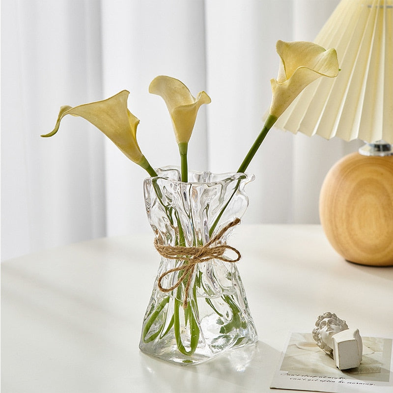 Transparent Glass Flower Vase Home Decoration Accessories Luxury Art Hydroponic Floral Bottle Room Desktop Decor ваза для цветов