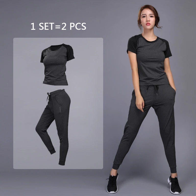 New Women&#39;s Sportswear For Yoga Sets Jogging Clothes Gym Workout Fitness Training Sports T-Shirts Running Pants Leggings Suit