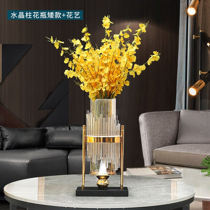 Metal Transparent Glass Vases Modern Design Luxury Crystal Plant Pot Dried Flowers Living Room Jarrones Table Decoration