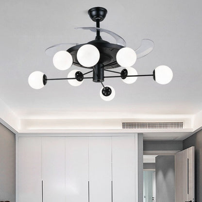 Art Led Celing Fan Pendant Lamp Light Chandelier Nordic   With Brown Glass Lampshade Black For Living Room Bedroom Bar