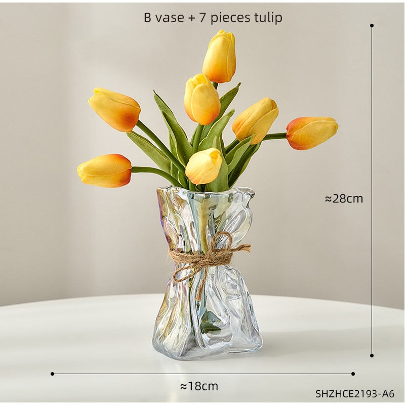 Transparent Glass Flower Vase Home Decoration Accessories Luxury Art Hydroponic Floral Bottle Room Desktop Decor ваза для цветов