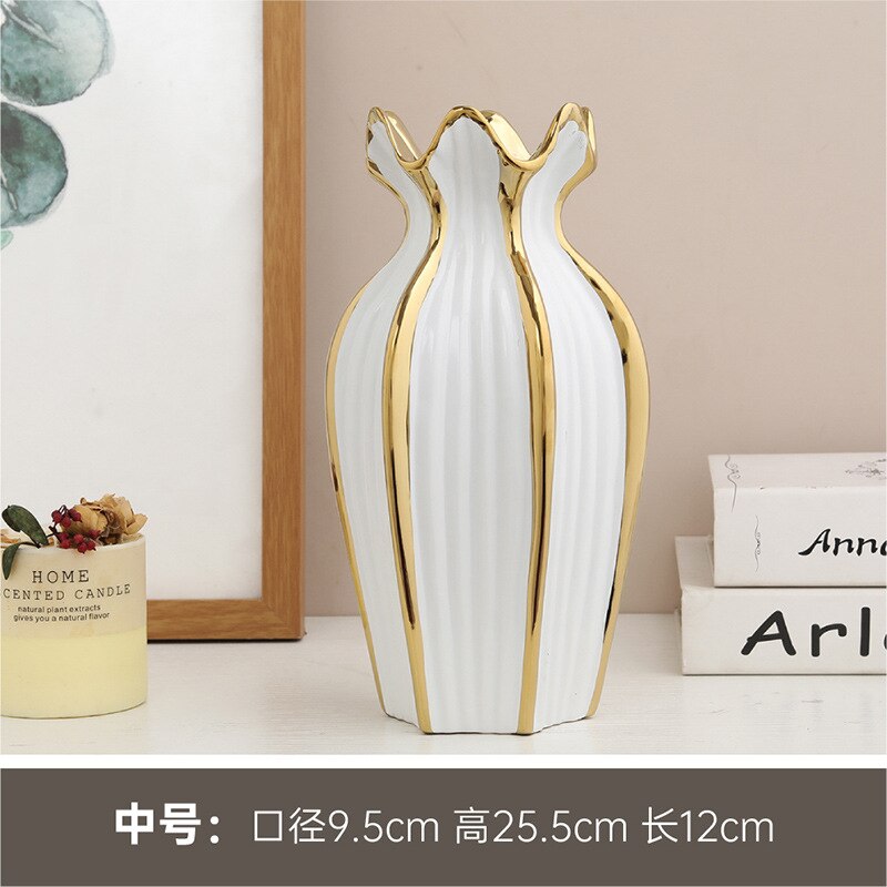 Simple Nordic ceramic vase modern electroplating ornaments creative light luxury handicraft living room flower arrangement home