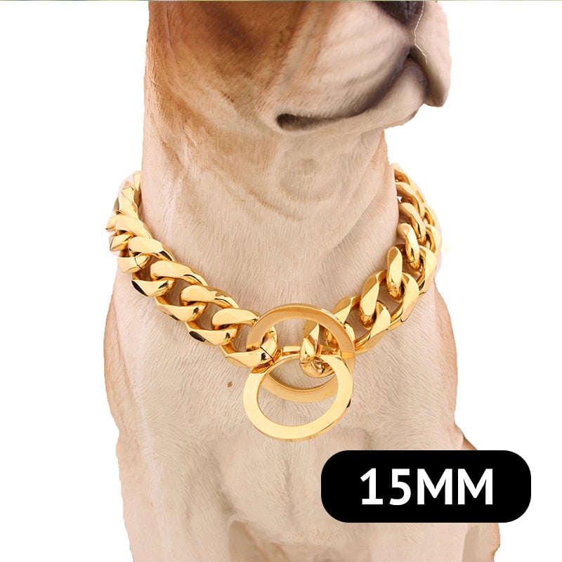 15mm Solid Dog Chain Stainless Steel Necklace Dogs Collar Training Metal Strong P Chain Choker Pet Collars for Pitbulls