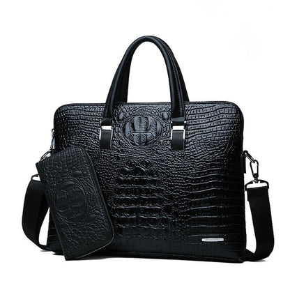 Double Layer Men&#39;s Handbag Men Briefcases Leather Handbags Crocodile Pattern Shoulder Bag Male Business Men Laptop Bag Sac Homme