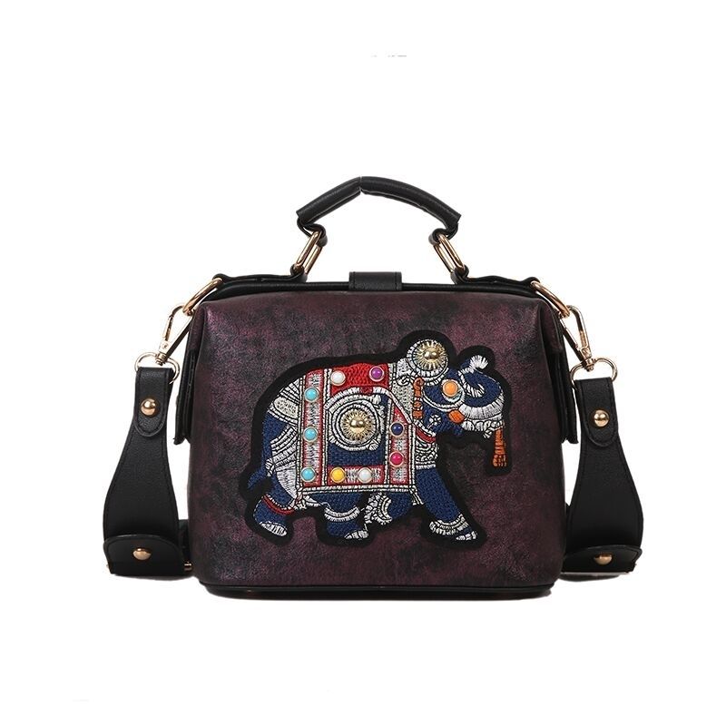 Vintage Embroidery Elephant Bag Bags Wide Butterfly Strap PU Leather Women Shoulder Crossbody Bag Tote Women&#39;s Handbags Purses