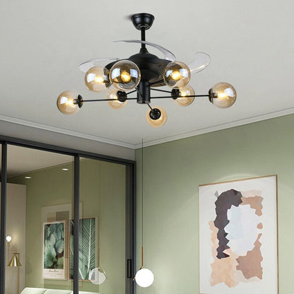 Lamp Led Celing Fan Pendant Light Chandelier Art Nordic   With Brown Glass Lampshade Black For Living Room Bedroom Bar