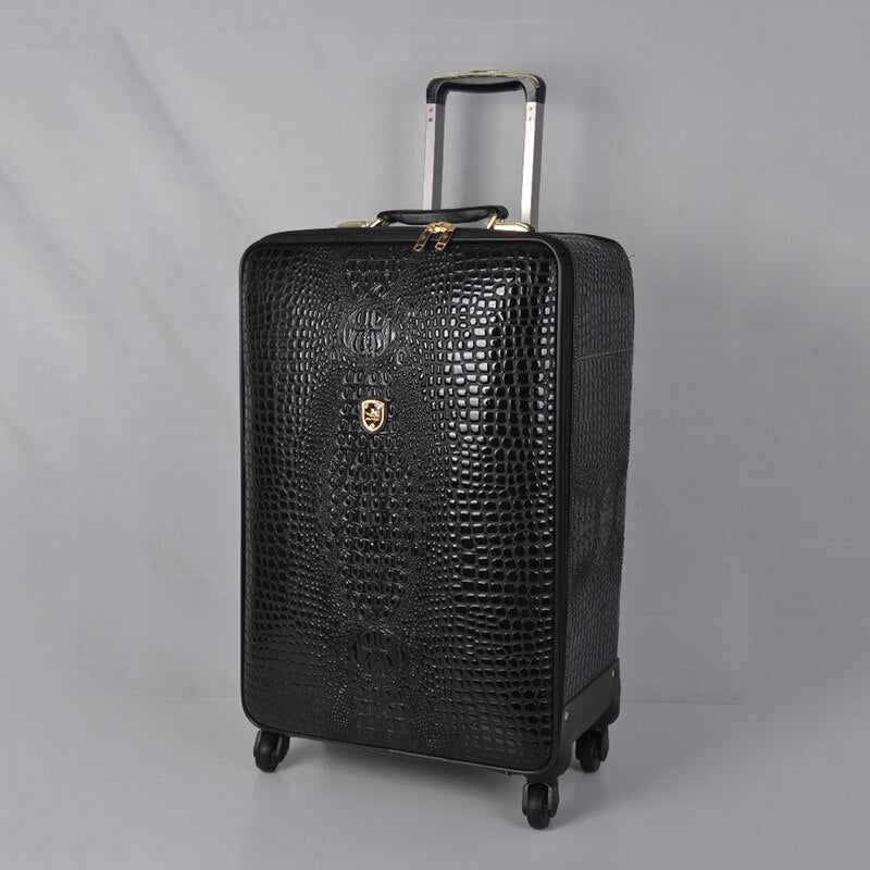 Genuine leather crocodile pattern trolley luggage universal wheel 16/20/24 inch luxury travel suitcase for men and women