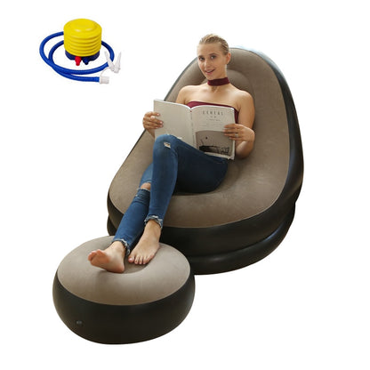 Inflatable Leisure Bean Bag Sofa Lazy Couch Bag Chair Outdoor Folding Lounger Bed Puff Up Seat Pouf Bag Tatami with Footstool