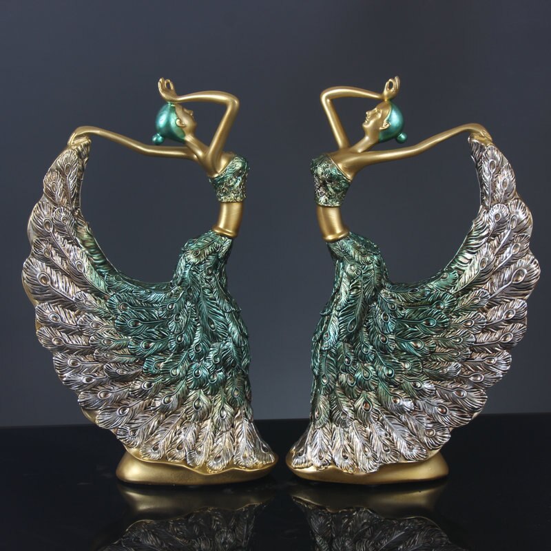 Nordic Peacock Dancer Figurines Home Decor Resin People Statue Sculpture Luxury Living Room Decoration Crafts Office Accessories