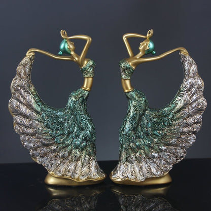 Nordic Peacock Dancer Figurines Home Decor Resin People Statue Sculpture Luxury Living Room Decoration Crafts Office Accessories