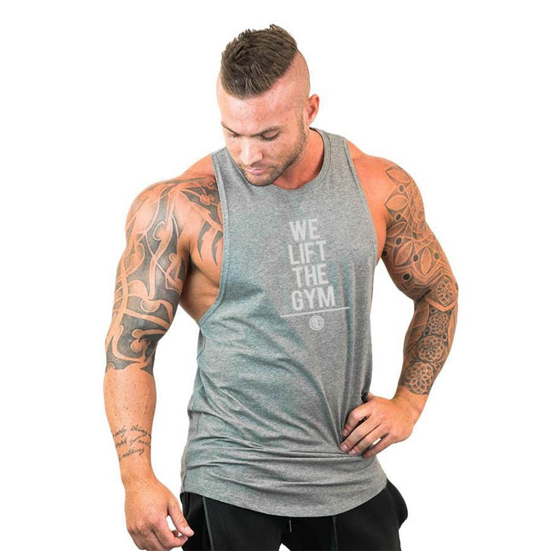 Men Bodybuilding Tank Tops Gym Workout Fitness Cotton Sleeveless Shirt Running Vest Stringer Singlet Male Summer Sports Clothes