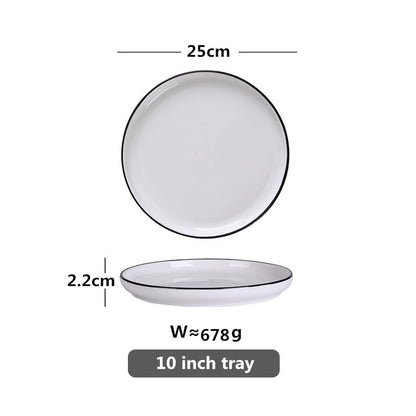 White With Black Edge Dinner Plate Ceramic Kitchen Tray Food Dishes Rice Salad Noodles Bowl Soup Kitchen Cook Tool 1pcs Sale