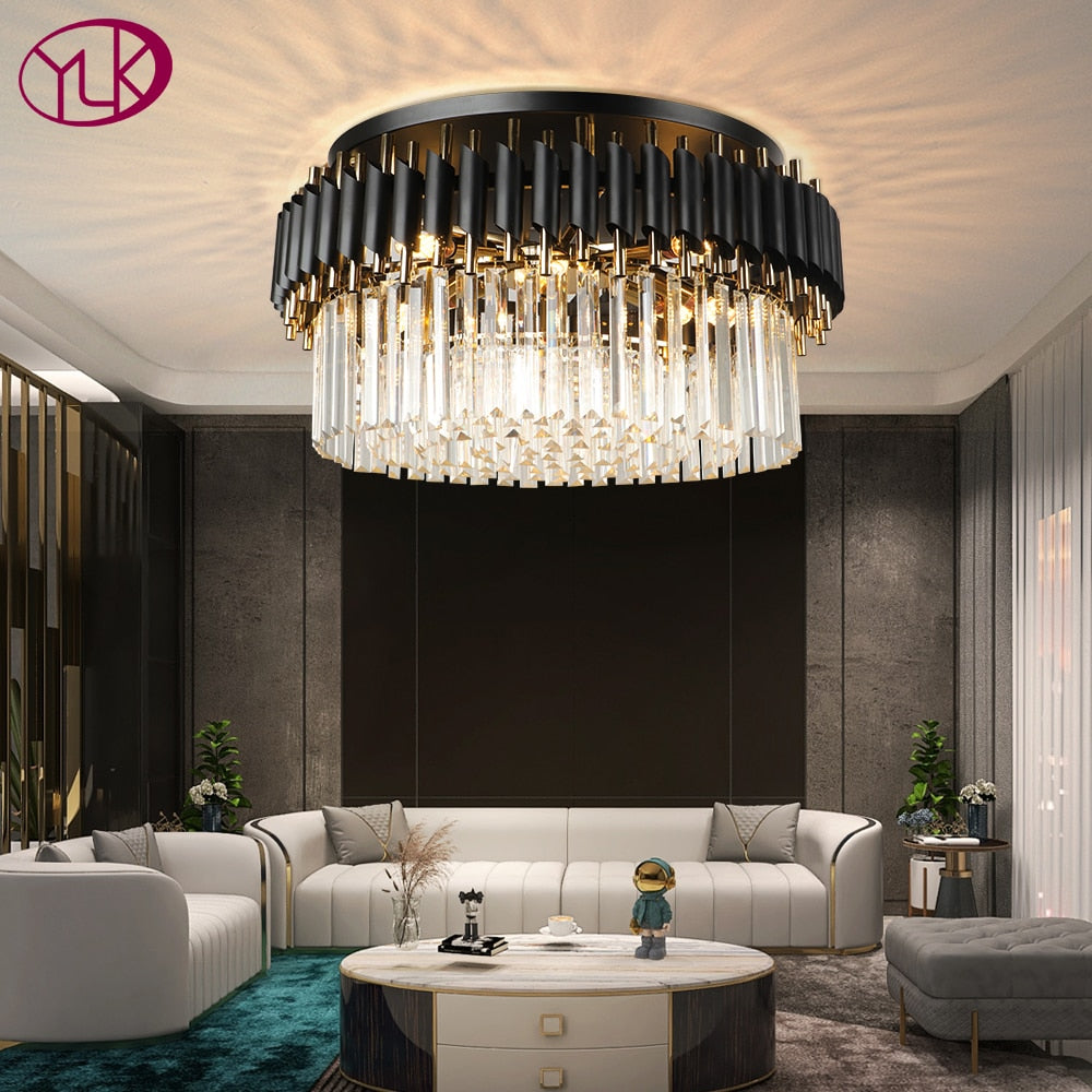 Luxury black ceiling chandelier for living room modern home decor led crystal lamp high quality bedroom cristal light fixture