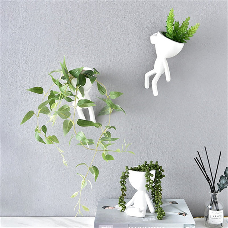 Nordic Vase Home Hanging Flower Pots White Art Character Pot Vase Garden Pots Planters Wall Sculpture Plant Pot Home Decor