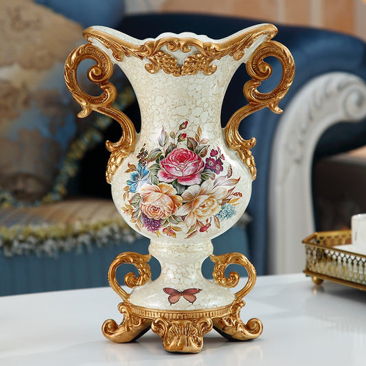 Luxury European Resin Vase Stereoscopic Dried Fowers Arrangement Wobble Plate Living Room Entrance Ornaments Home Decorations