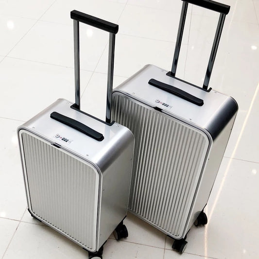 All Aluminum side open luxury rolling luggage men business computer suitcase women metal password trolley case 16/20/24 inch