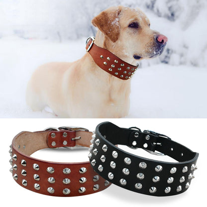 Cool Rivets Studded Best Genuine Leather Pet Dog Collars For Small Medium Large Dogs Black Brown  Boxer Bulldog Pitbull XS S M L