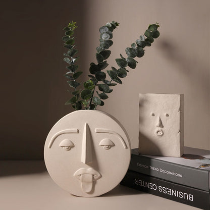 Nordic Style Modern Face Mask Ceramic Vase Home Decoration Flower Vases Head Matte Table Flower Vase for Wedding Decoration Prop