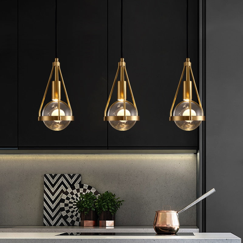 Bedroom bedside Pendant lights Modern luxury Copper Crystal Kitchen Restaurant Island Lighting Dining room Suspension luminaire