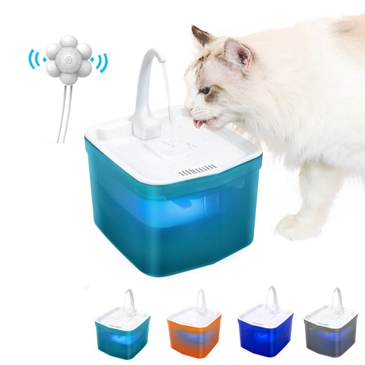 Automatic Cat Water Fountain With Infrared Motion Sensor LED Light Power Adapter Pet Feeder Bowl Drinking Dispenser Container