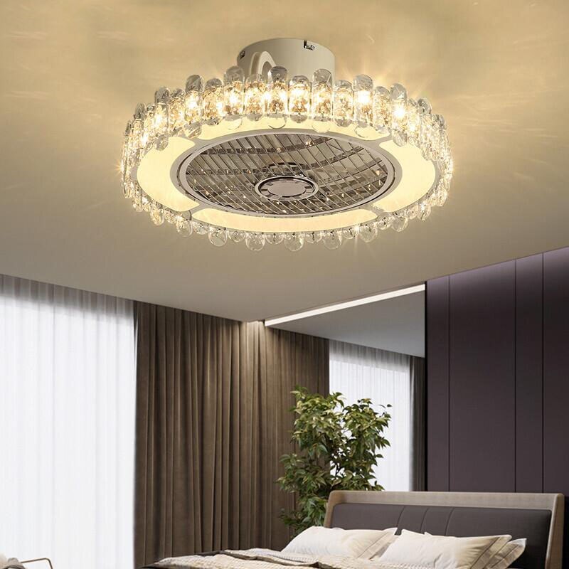 Art Led Celing Fan Pendant Lamp Light Chandelier Smart APP Remote Control Restaurant Bedroom Study Nordic Crystal